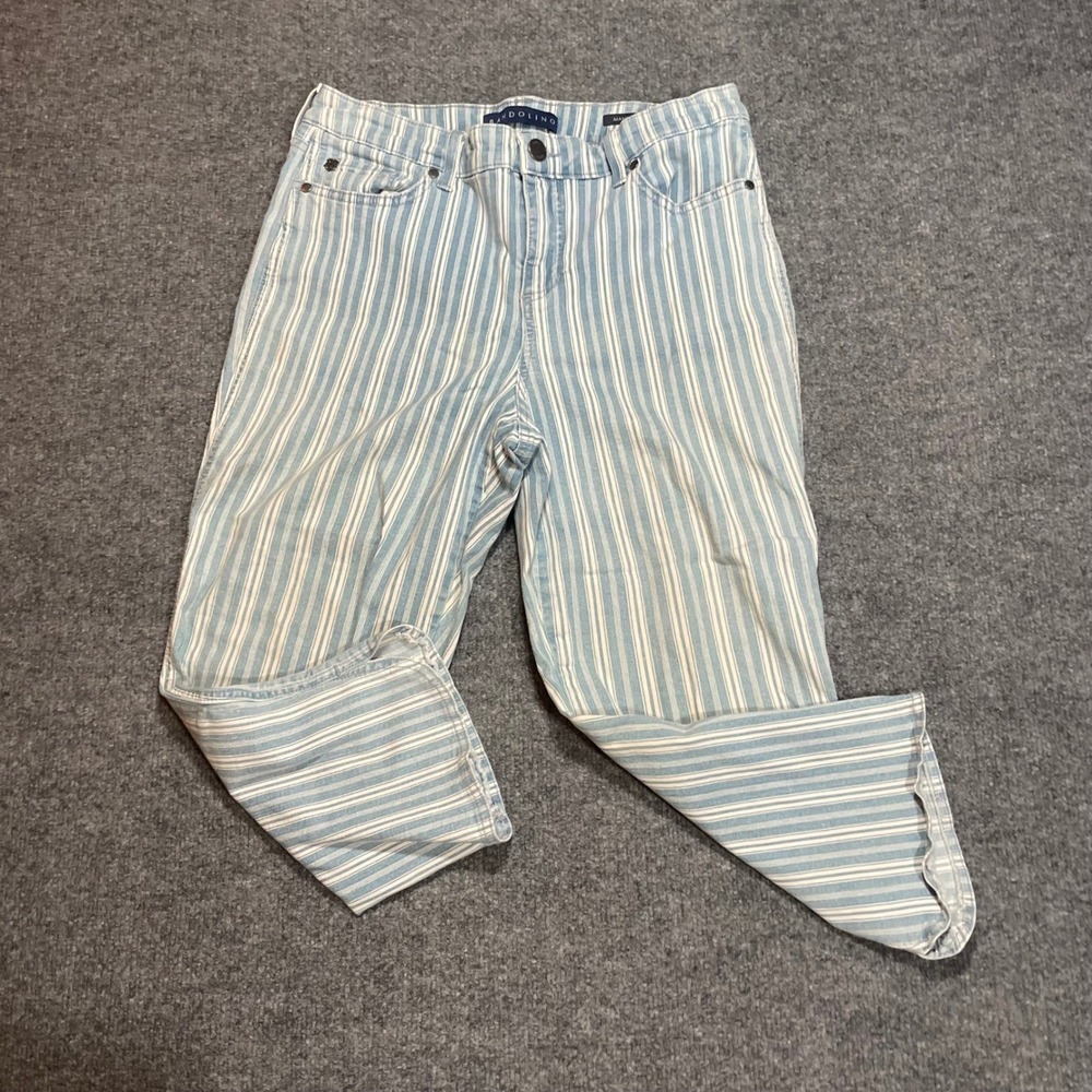 Cropped Kick Flare Striped Jeans Bandolino Womens 8 Pinstripe Denim Light Wash